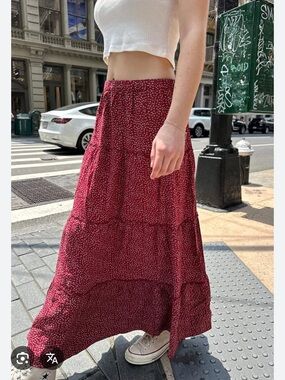 Brandy Melville Burgundy Tiny Floral Tiered Maxi Skirt
